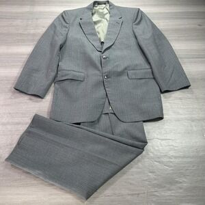 VINTAGE Johnny Carson Suit Mens 42 Jacket 34x28 Pants Gray Pinstripe 2 Piece 80s